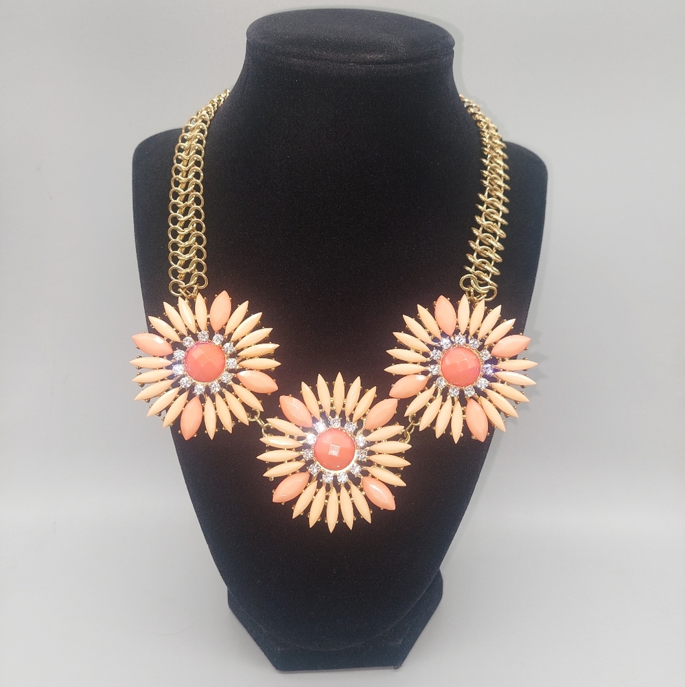 Floral Vintage Bronze colored necklace pink accents